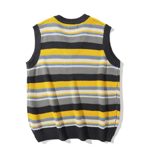 

men's vests jumper large knitwear super vintage stripe v-neck harajuku contrast vest color sleeveless sweater women's pullover men, Black;white