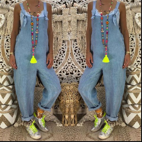 

women loose straps jumpsuit playsuit denim blue dungaree overalls trousers lady overall pants casual playsuits plus size romper, Black;white