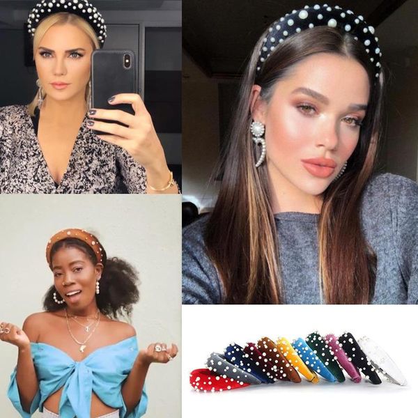 

hair accessories pearl headband special design stone velvet hairbands handmade women crown sponge thick head hoop for girls
