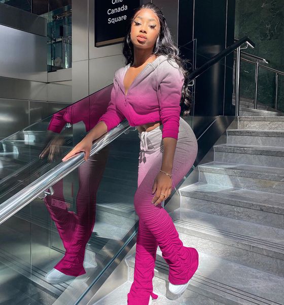 

tie dye training suit women retrieve 2-piece set casual sport pak hoodies ritsen jas plisse flared broek winter outfits, Gray