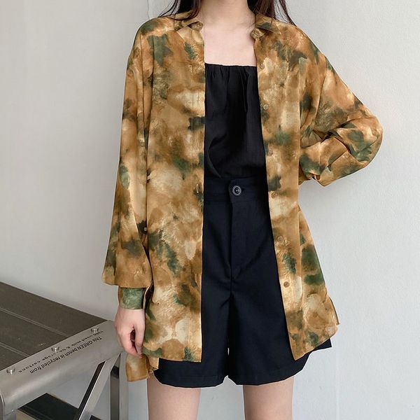 

2021 new cotton shirt vintage style print long sleeve blouse women turn down collar loose sun protection thin blouses (x1478) uadp, Black;white