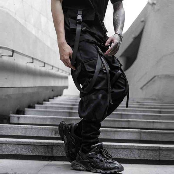 

men's pants new streetwear hip hop joggers pockets harem casual ankle-length ribbons black trousers abz696 niab