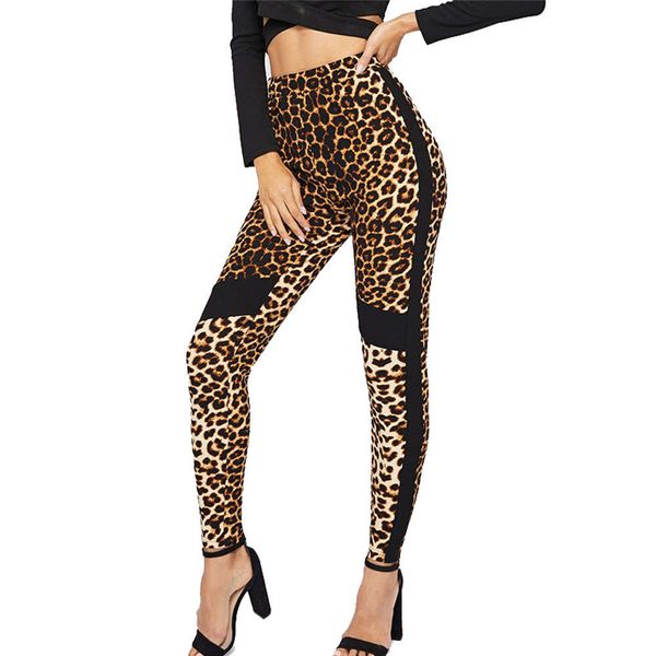 

large women's elastic waist stitched leopard yoga running pants, Gray