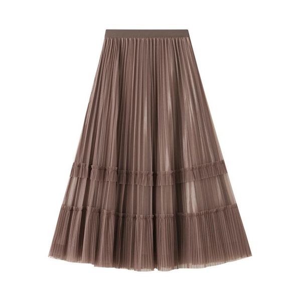

skirts 2021 ins fashion women pleated long mesh clothing #9213, Black