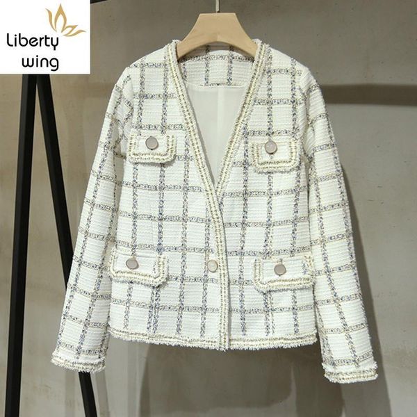 

women's jackets autumn brand fashion womens tassel tweed long sleeve single button v-neck ladies plaid coats slim formal party wear, Black;brown