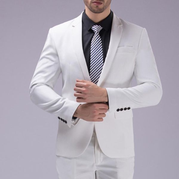 

men's suits & blazers 2021 fashion gentleman groom white men suit for wedding beach party business casual male clothing (jacket, White;black