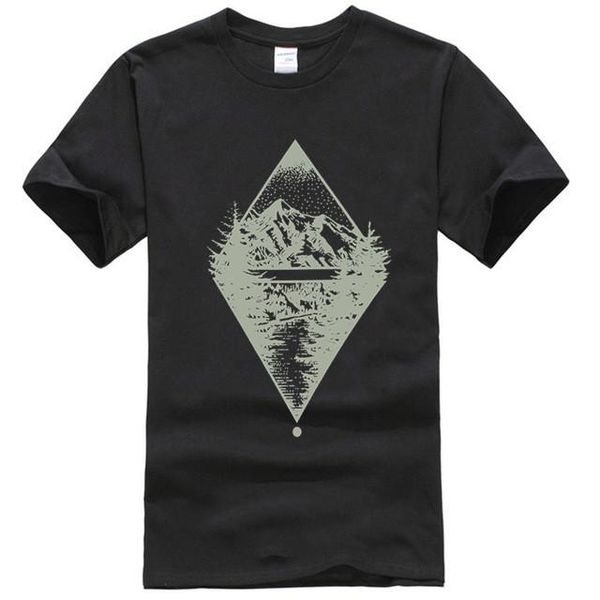 

men's t-shirts mountains and lake geometric t-shirt screen printed hand men 100% organic cotton bottle green, White;black