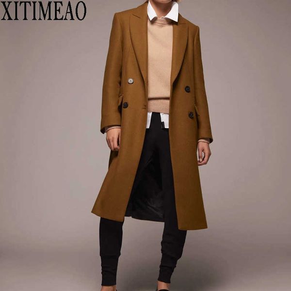 

za women retro style woolen coat long outerwear autumn winter wear overcoat female ladies loose coats chic clothes 210602, Black