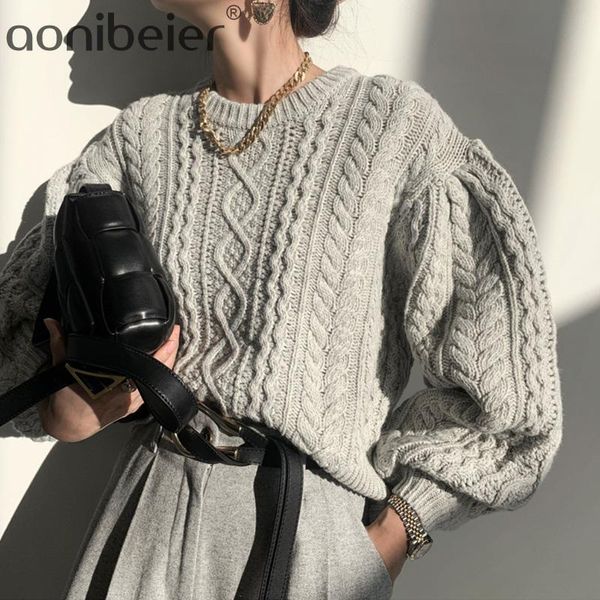 

women's sweaters aonibeier winter women gentle casual round neck loose soft minimalist solid color long sleeve pullover knitting sweate, White;black