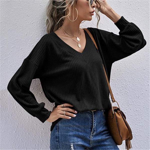 

women's t-shirt women autumn long sleeve v-neck loose casual spring street fashion ol pullover, White