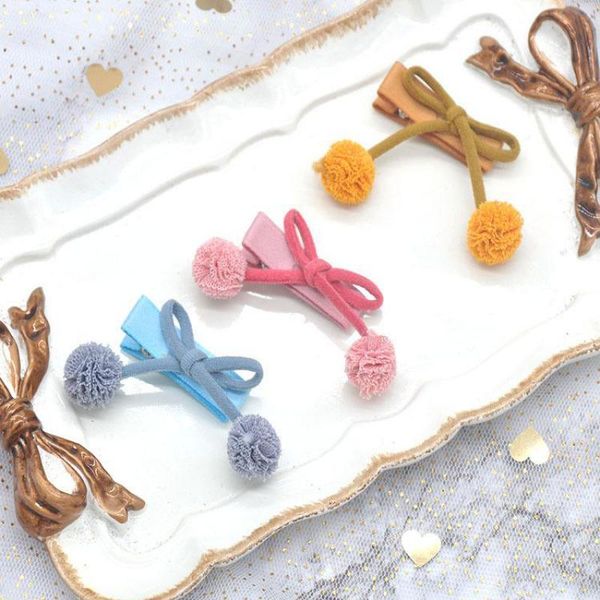 

hair accessories children's headdress baby cute clip girls trim side pink little cherry shape cotton ball, Slivery;white