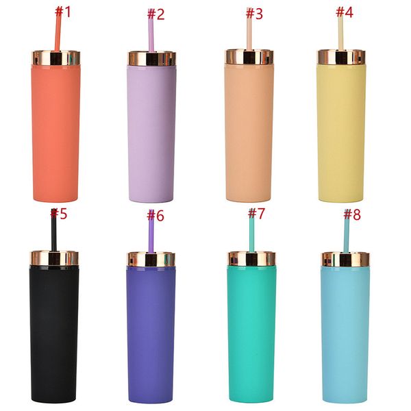 

16oz double wall plastic straw tumblers portable straight cup electroplating lid water mugs creative cold drink cups kts90