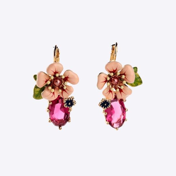 

stud bulk price romantic design charm gold color flower red girls earrings enamel glass jewelry cute lovely for gift, Golden;silver