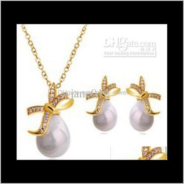 

crystal pearls pendant jewelry sets siver golden bow with rhinestones platinum white k plated wedding earrings necklaces mix p5vwl 4c3yu, Silver
