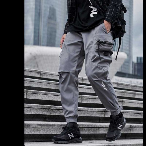 

men's pants men hip-hop black jogging cargo 2021 streetwear ribbon pocket trousers male japanese fashion techwear harem sweatpants