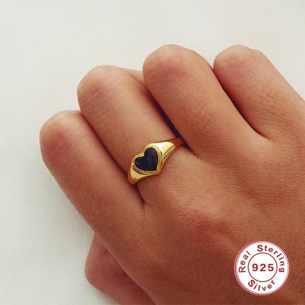 

cluster rings aide europe & america wide heart ring trendy ins gloosy love finger size 6/7/8 for women silver 925 jewelry anillos, Golden;silver