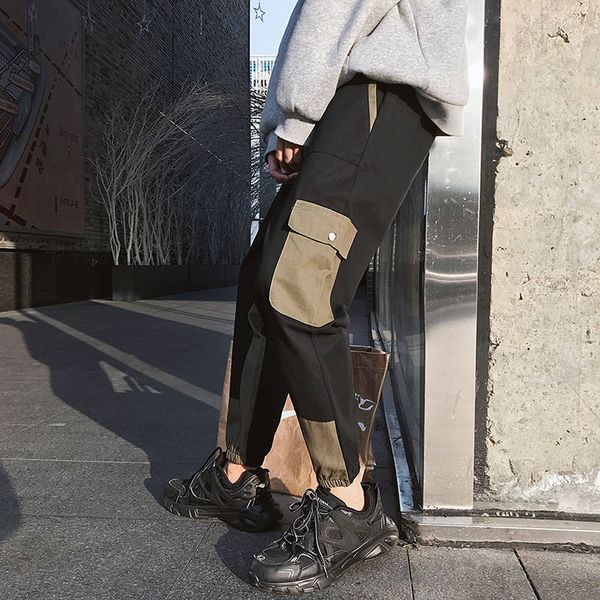 

2021 new multi bolsos de carga harem jogger calas dos homens hip hop moda casual faixa streetwear legal harajuku hipster sweatpants 1alp, Black