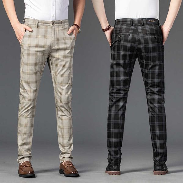 

men's pants newly designer fashion slim fit plaid leisure business streetwear spring summer elastic smart suit trousers a7uu, Black
