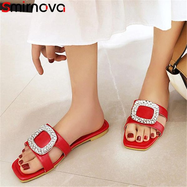 

slippers smirnova 2021 large size 33-45 women slipper crystal solid color summer casual shoes comfortable fashion beach flat woman, Black