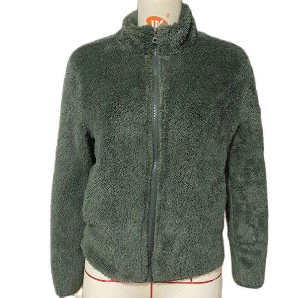 

women's jackets 2021 autumn winter women casual fleece warm long sleeve female stand-up collar cardigan zip-up pockets coats, Black;brown