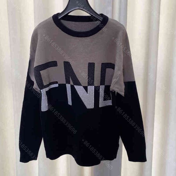 

autumn designer long sleeve sweater shirt women clothing round neck sweaters hoodie wool knit stitching pullover letter logo brand womens ca, White;black