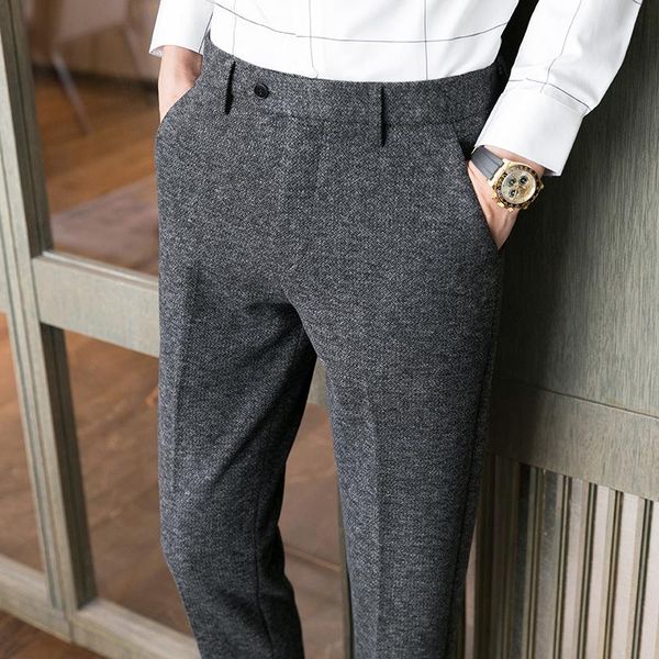 

men's suits & blazers autumn winter woolen business dress pant men 2021 solid color casual slim wedding office social suit pants street, White;black