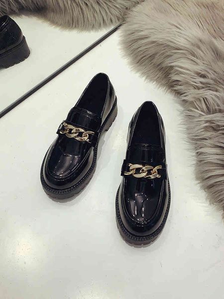 

dress shoes flat black for women all-match oxfords shallow mouth round toe female footwear british style loafers with fur summer r