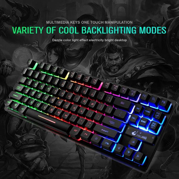 

keyboards carprie k16 wired game keyboard 87keys w/ retro-illuminated led waterproof ergonomic teclado para juegos con cable dropping ship