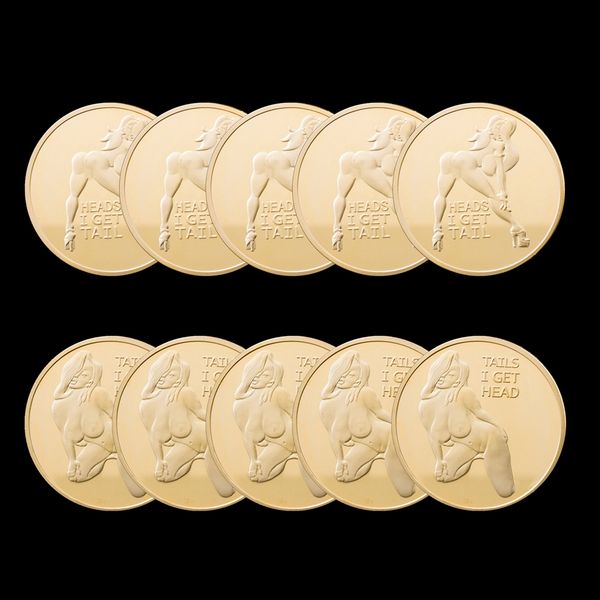 

5pcs non magnetic souvenir coin craft russian girl woman get tails head gilded love romantic gold plated badge collection