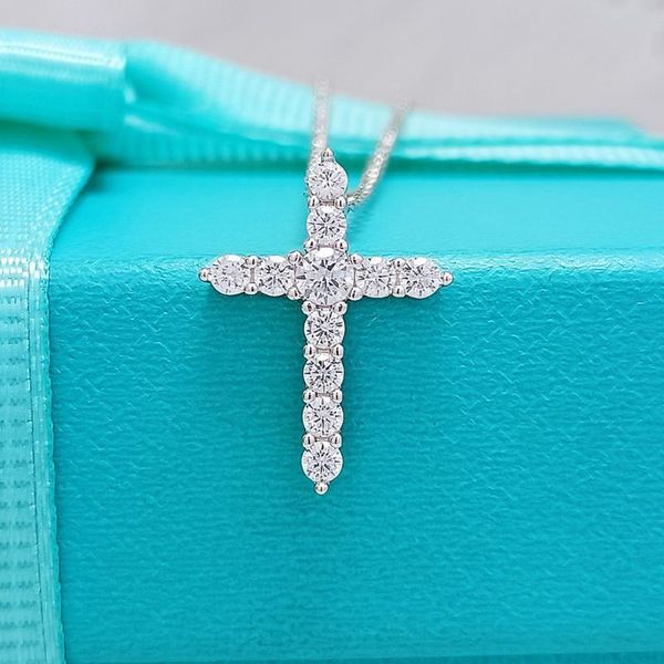 

pendant necklaces kt real925 necklace 1:1 logo rose gold color shining cross tif jewelry couple 2021, Silver