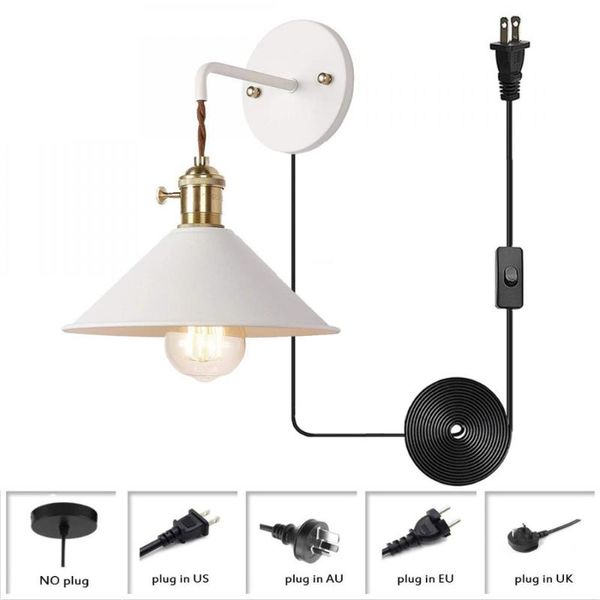 

wall lamp metal sconce lamps plug in cord, white macaron e26 edison with copper holder, lighting switch