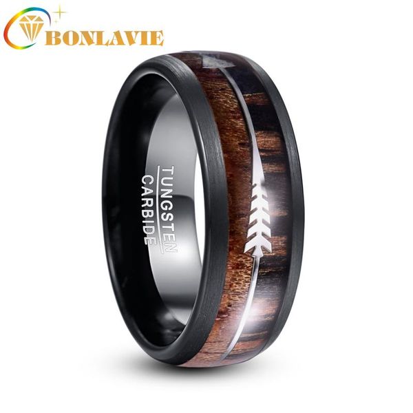 

cluster rings bonlavie frosted hawaiian koa wood tungsten carbide for men 8 mm wide black walnut arrow dome vintage jewelry, Golden;silver