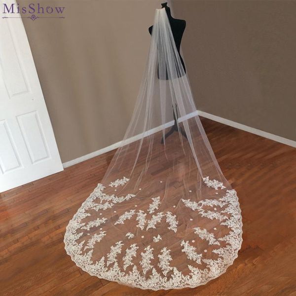 

bridal veils misshow 2021 romantic white ivory 3 meters one layer long wedding veil applique edge tulle accessories, Black