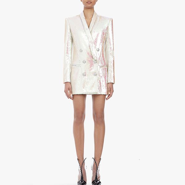 

2021 new high street runway designer women's double breasted lion buttons shawl collar glitter sequined blazer jacket 04sd, White;black