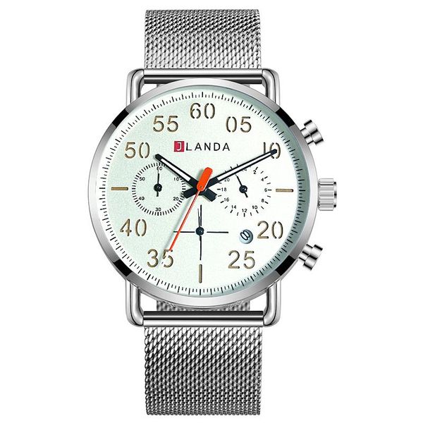 

wristwatches jlanda quartz multi-function men's watch fashion business satch chronograph calendar sports stainless steel waterproof j65, Slivery;brown