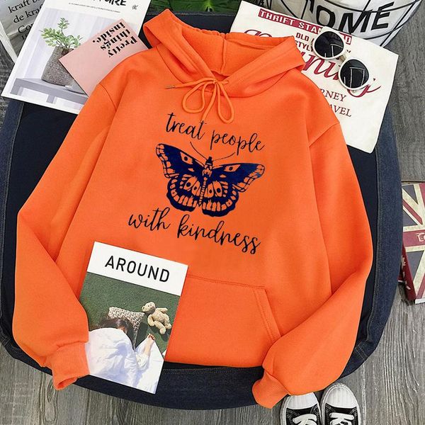 

women's hoodies & sweatshirts treat people with kindness sweatshirt butterfly oversized fall 2021 women tpwk winter clothes printing, Black