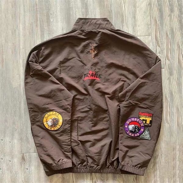 

2021 new fw embroidery travis scott cactus trails half-zip windbreaker women men jackets rainproof coat t9jw, Black;brown