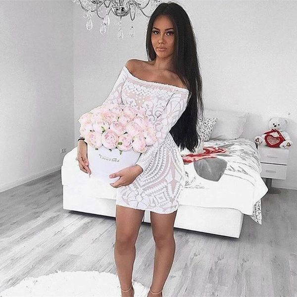 

casual dresses d126 sequined off the shoulder long sleeve mini dress, Black;gray