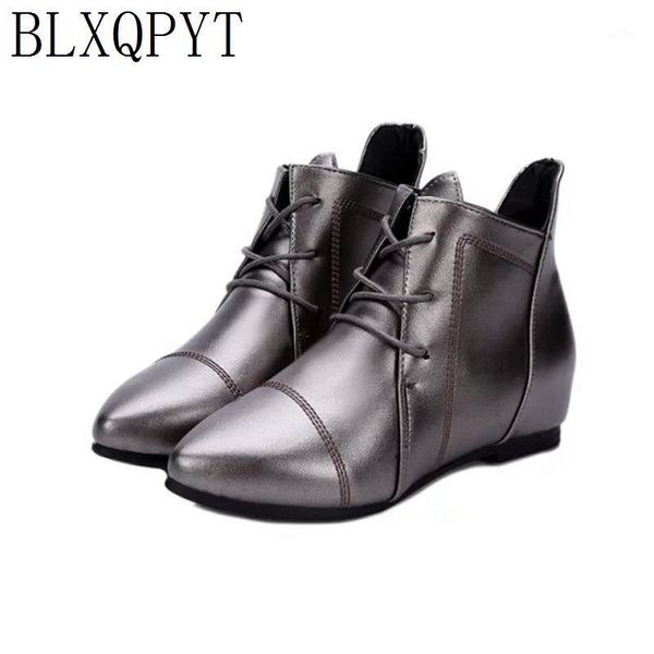 

ankle women boots 2021 black large size 34-43 short increase comfortable leather lace up woman 753-21