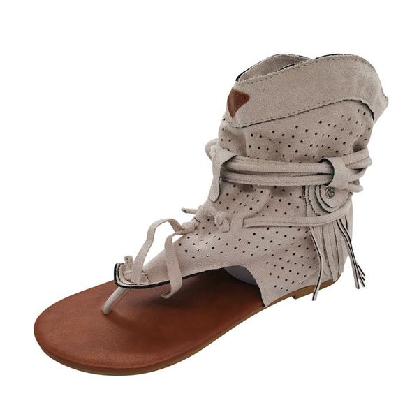 

fashion women girls retro bohemian tassel flat open toe sandals roman beach shoes boots holiday beach sandalias de las mujeres, Black