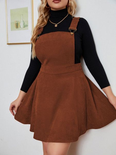 

plus solid overall dress without c99m#, Black