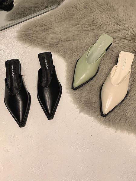 

slippers spring 2021 fashion casual low-heeled pointed temperament outer, Black
