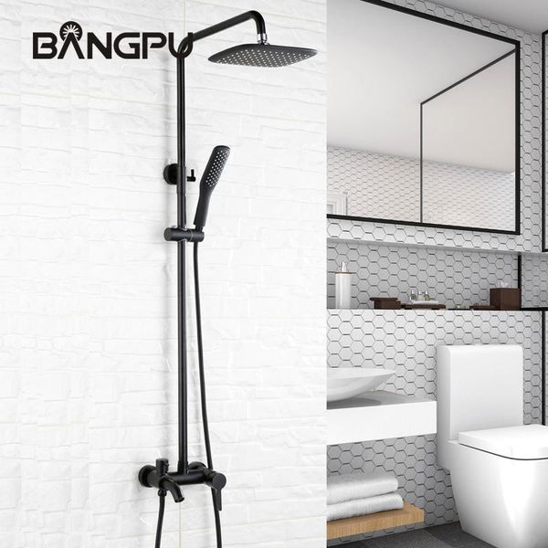 

bathroom shower sets bangpu black faucet system rianfall head with hand set mlitfunction solid brass