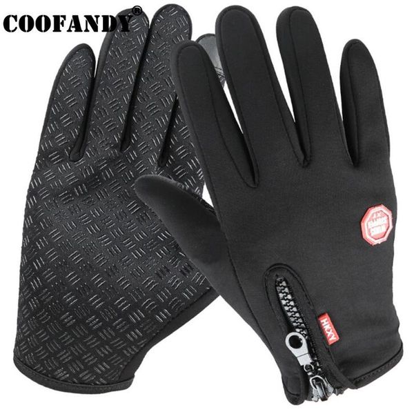 

fingerless gloves non-slip solid casual outdoor warm zipper winter full-finger sports touch screen waterproof, Blue;gray