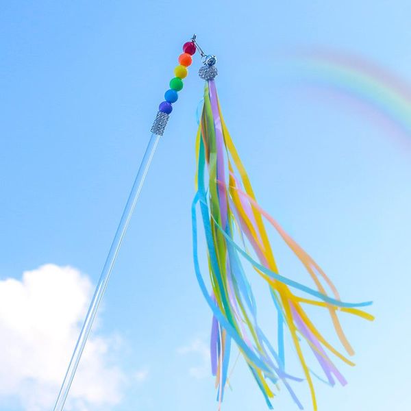 

cat toys funny stick bell interactive toy handmade rainbow ribbon tassel kitten fairy rod
