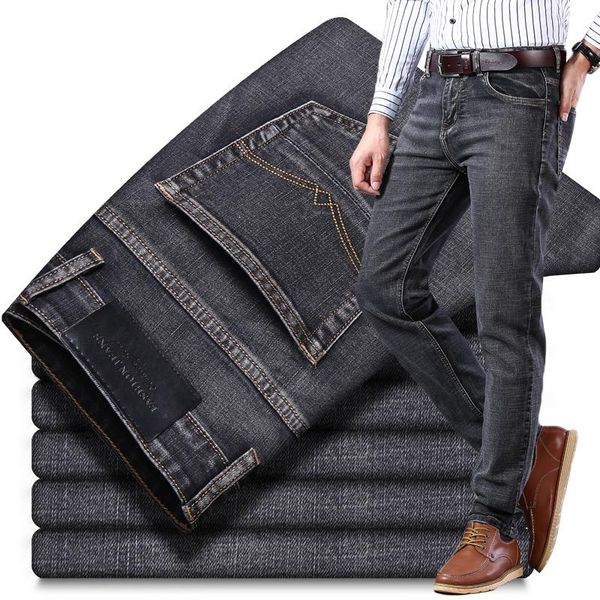 

2021 new classic style men's grey jeans business fashion soft stretch denim trousers male brand fit pants black blue