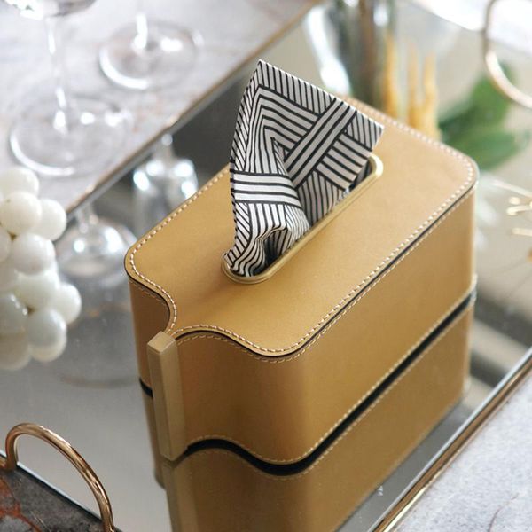 

tissue boxes & napkins luxury brass box living room bedroom paper pumping creative leather napkin dining table decoration ornaments