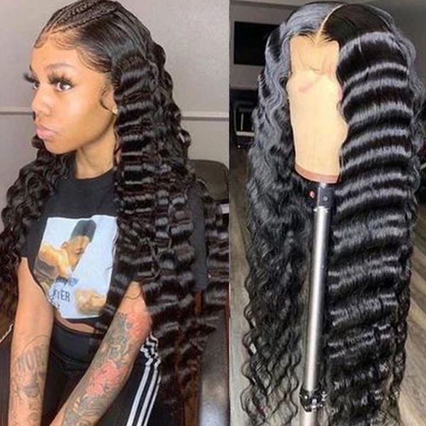 

long wig 30 34 36 40 inch human hair wigs yaki straight curly water loose deep body 13x4 human hair lace front wigs, Black;brown