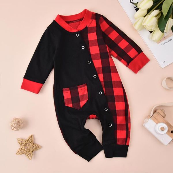 

long sleeve jumpsuits newborn baby boys girls christmas plaid autumn stitching snap open one piece toddler infant clothes, Blue