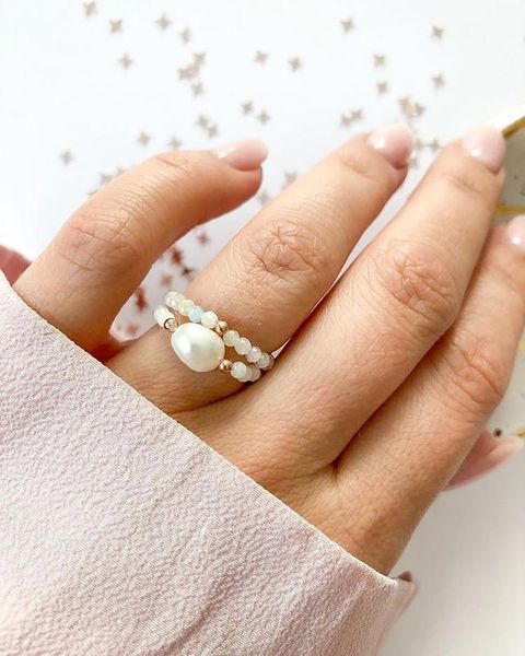 

wedding rings summer natural stone pearl ring set classic sweet romantic style jewelry for women gifts, Slivery;golden